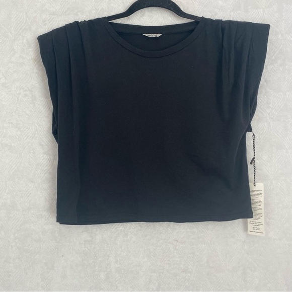 St. Roche NWT Echo Cropped Tee in Black Shoulder Pads Wmns Medium Supima Cotton - Picture 4 of 11
